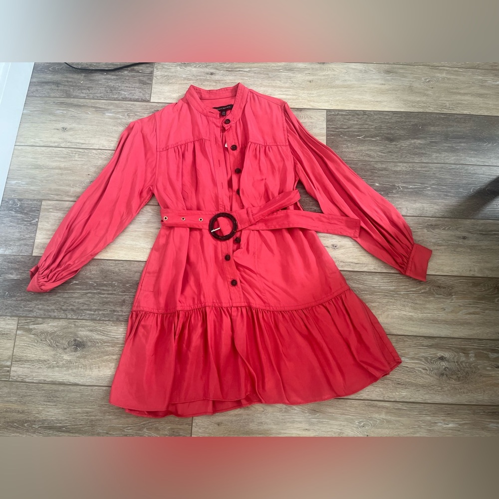 Banana Republic NWT belted red coral ruffles dress
